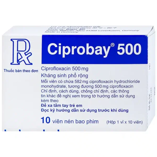 Thuốc Ciprobay 500mg Bayer điều trị nhiễm trùng hiệu quả (1 vỉ x 10 viên)