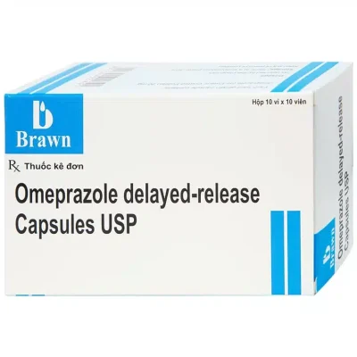 Omeprazole Brawn - Điều trị loét dạ dày tá tràng, trào ngược thực quản (10 vỉ x 10 viên)