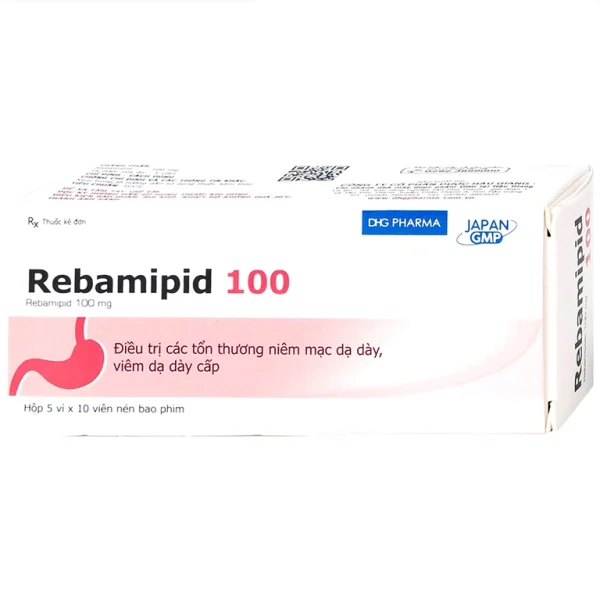Rebamipid 100 DHG – Điều trị loét dạ dày và tổn thương niêm mạc dạ dày (Hộp 5 vỉ x 10 viên)