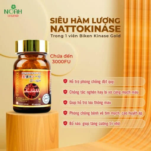 BIKEN KINASE GOLD Nhật Bản - Hỗ Trợ Lưu Thông Máu, Phòng Ngừa Đột Quỵ Hiệu Quả (Hộp 60 viên) 5 BIKEN KINASE GOLD Nhật Bản - Hỗ Trợ Lưu Thông Máu, Phòng Ngừa Đột Quỵ Hiệu Quả (Hộp 60 viên) - Ảnh 5