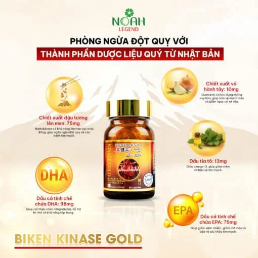 BIKEN KINASE GOLD Nhật Bản - Hỗ Trợ Lưu Thông Máu, Phòng Ngừa Đột Quỵ Hiệu Quả (Hộp 60 viên) 4 BIKEN KINASE GOLD Nhật Bản - Hỗ Trợ Lưu Thông Máu, Phòng Ngừa Đột Quỵ Hiệu Quả (Hộp 60 viên) - Ảnh 4