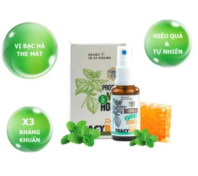 Keo ong xanh Tracybee Propolis Mint & Honey – Xịt họng giúp giảm đau, viêm họng, ho (30ml) 3 Keo ong xanh Tracybee Propolis Mint & Honey – Xịt họng giúp giảm đau, viêm họng, ho (30ml) - Ảnh 3