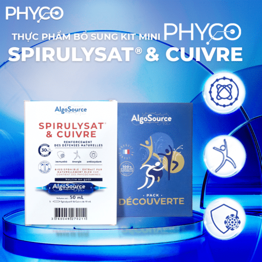Kit mini Phyco Spirulysat & Cuivre Pháp - Giúp tăng cường sức khoẻ tổng thể, thích hợp cho người ăn chay (Hộp 5 ống)